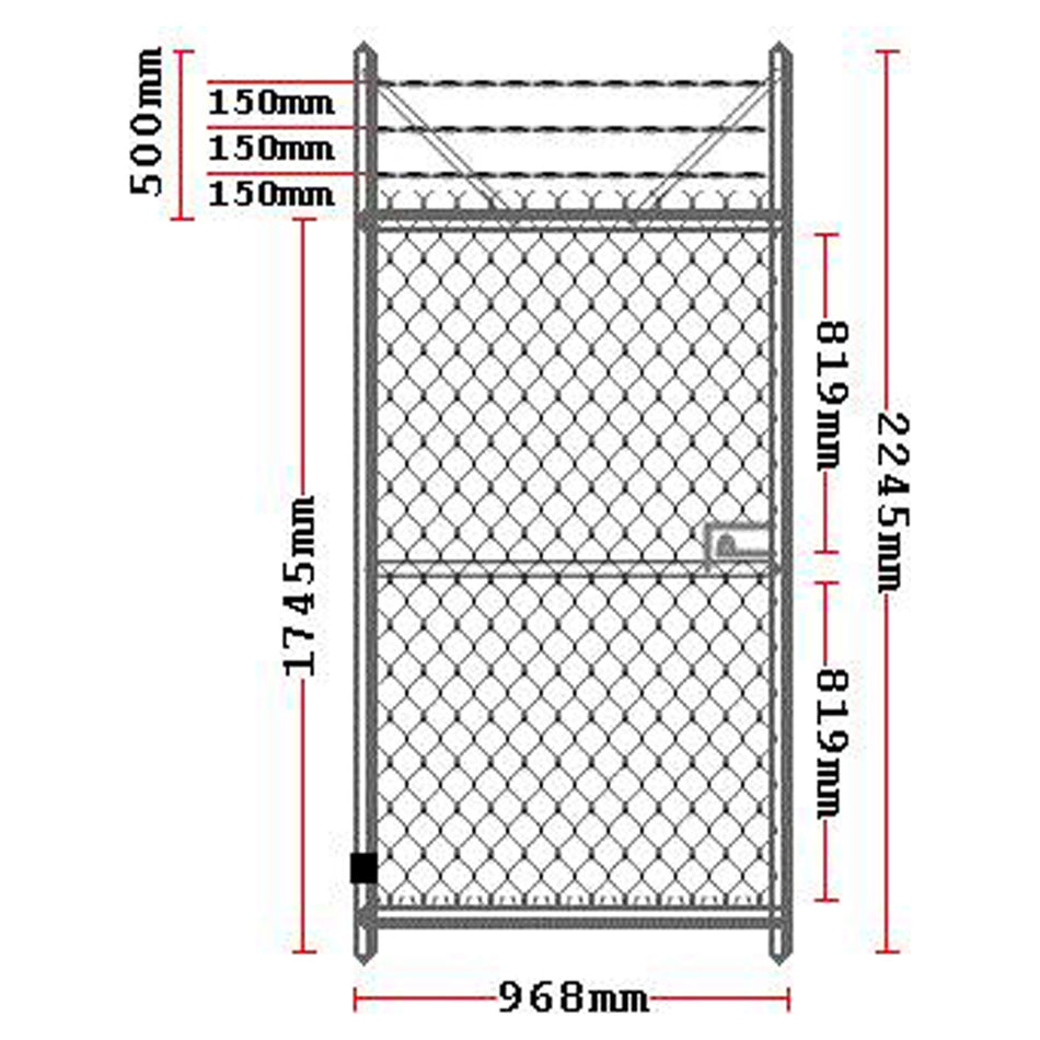 Chain-link 3-Barb Top Security, Pedestrian Single Gates Powder Coated Black 1800H x 1000W Opening