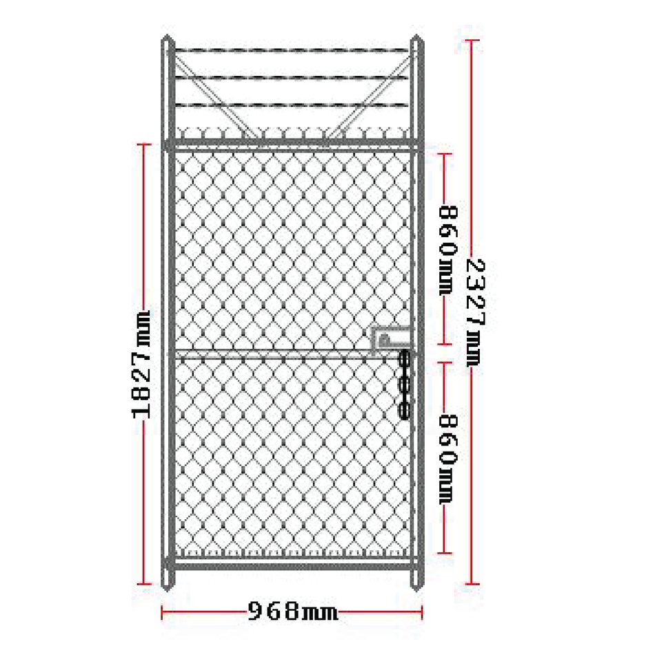 Chain Link Barb Top Single Gate Powder Coated Black 2250H x 1000W