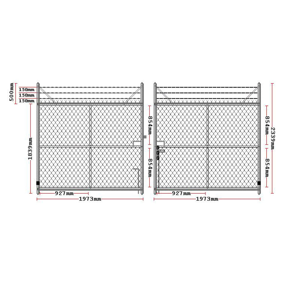 Chain-link 3-Barb Top Security, Vehicle Access Double Gates Galvanised 1800H x 4000W Opening