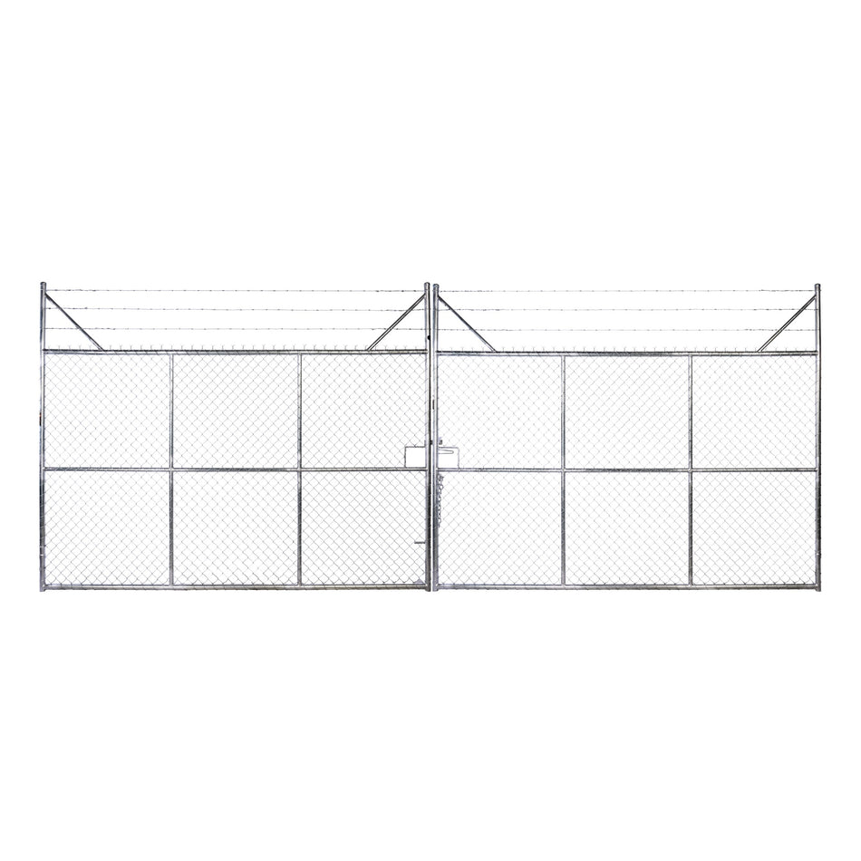 Chain-link Security Vehicle Access 3 Barb Top Double Gate Galvanised 1800H x 6000W