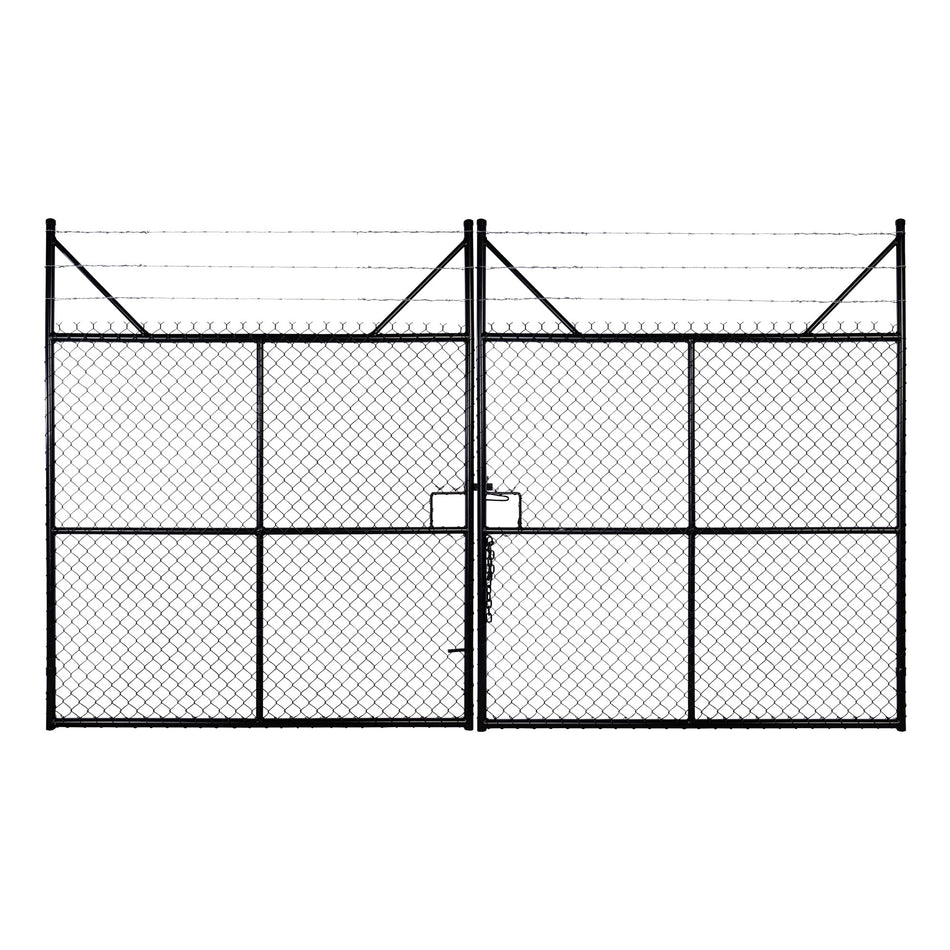 Chain-link Security Vehicle Access 3 Barb Top Double Gate Powder Coated Black 1800H x 4000W