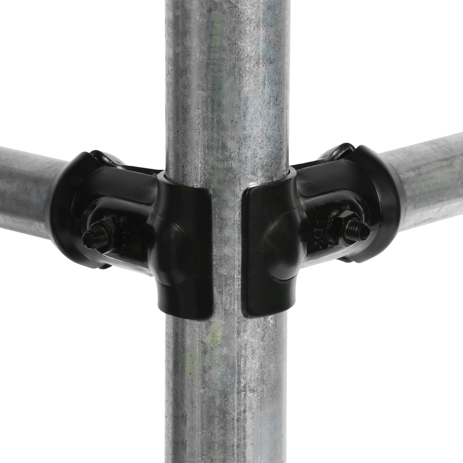 Fixed Corner Fitting Powder Coated Black 20NB Butt x 20NB Thru